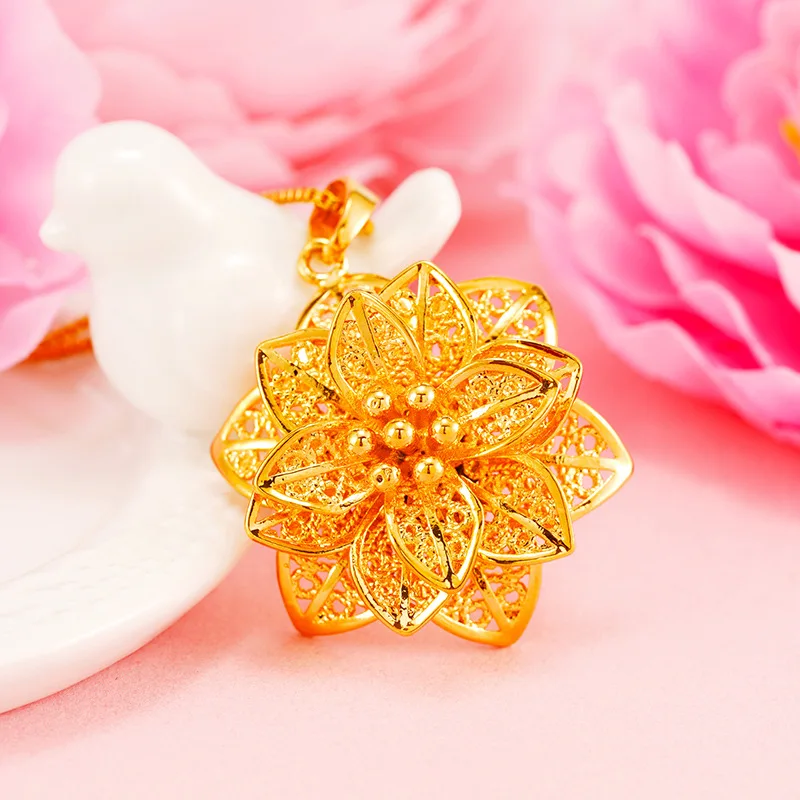

Hollow Flower Pendant Chain Gold Plated Charm Women Filigree Jewelry Gift