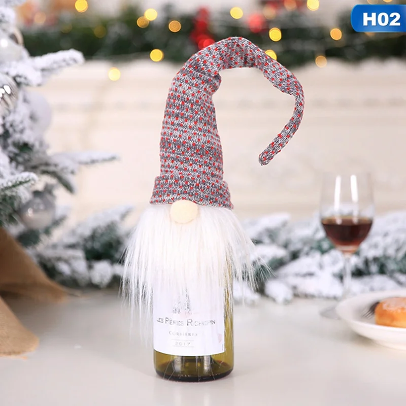 Christmas Accessories Set Wine Bottle Cover Long Beard Santa Doll Family Dinner Decor - Цвет: 2