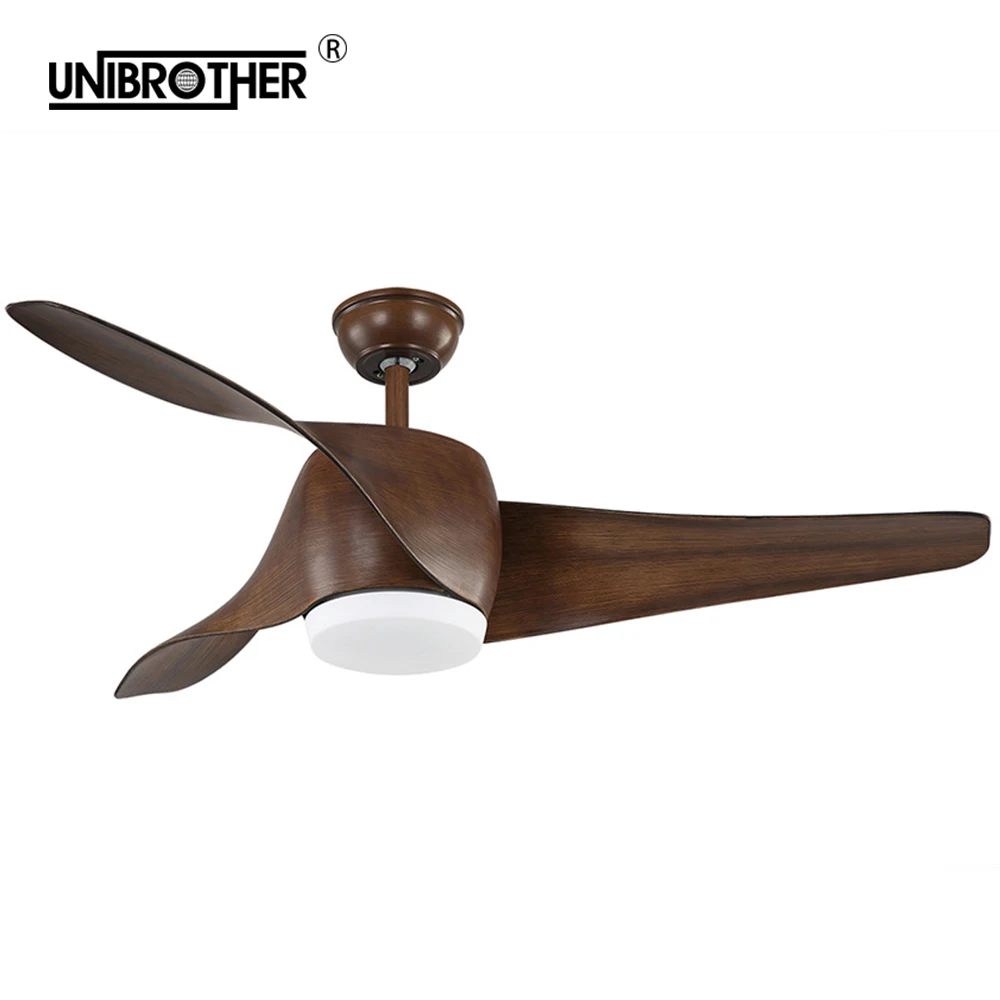 52 Inch Brown Vintage Led Ceiling Fan With Lights Remote Control