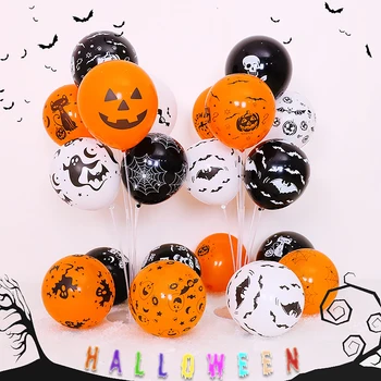 

100Pcs Halloween Black Orange Printed Balloon Latex Balloon For Party Decoration Versatile Pumpkin Skeleton Balloon High-Quality
