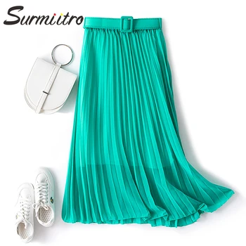 

SURMIITRO Midi Pleated Skirt Women 2020 Summer Fashion Black Red Chiffon Korean Elegant Sun School High Waist Female Long Skirt