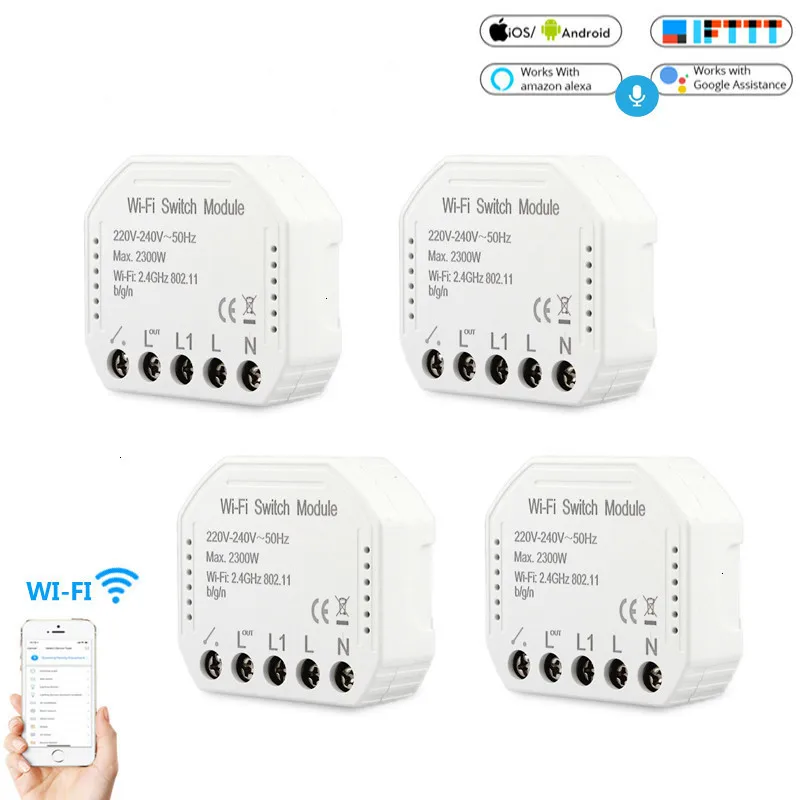 Wi-Fi, умный настенный выключатель, выключатель, модуль 220 В, 240 в, пульт дистанционного управления, 1 комплект, 1 способ, 2 способа переключения, модуль с Alexa Google Home