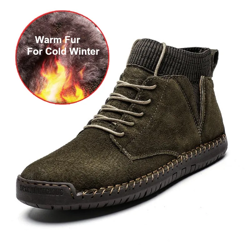 Fur green Gtime/Мужские ботинки прошитой подошве; теплые зимние плюшевые тапочки; теплые Для мужчин в байкерском стиле со шнуровкой; Нескользящие сапоги мужские короткие Водонепроницаемый Осенняя мужская обувь SXYZ1013 - Color: Fur green