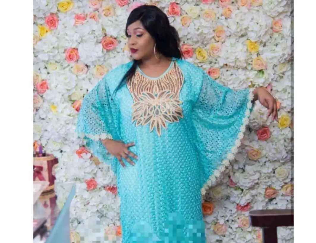 

Plus Size African Dresses for Women Dashiki Fashion Water-soluble Lace Loose Skirt Sequined Embroidery Long Robe Boubou Africain