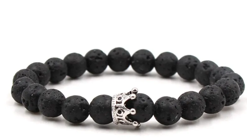 8 мм tgf3 Эластичный регулируемый натуральный черный molar teeth lava micro pave cz Циркон кубический цирконий браслет с шармом с короной