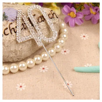 

New Crystal Rhinestone Bling Silver Number 40 Birthday 40th Anniversary Cake Top Topper