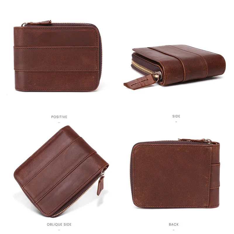 Genuine Leather Rfid Wallet Men Crazy Horse Wallets Coin Purse Short Male Money Bag Quality Designer Mini Walet Small MRF57