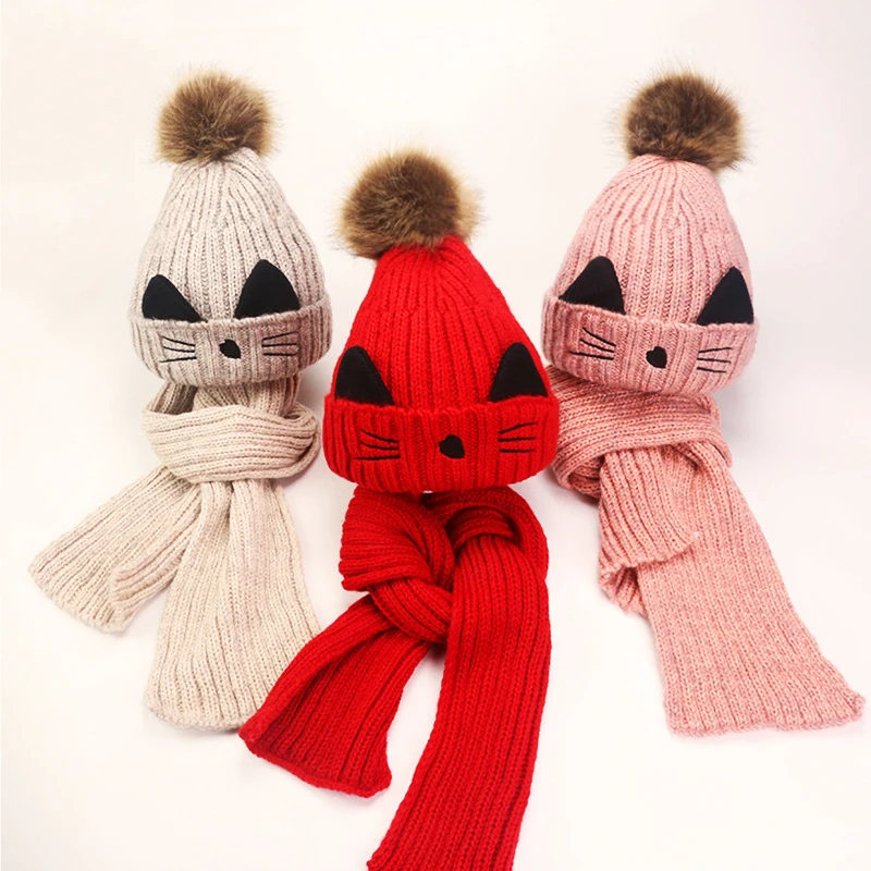 2 шт./компл. милые детские шапки шарф вязаный шерстяной новорожденный тюрбан