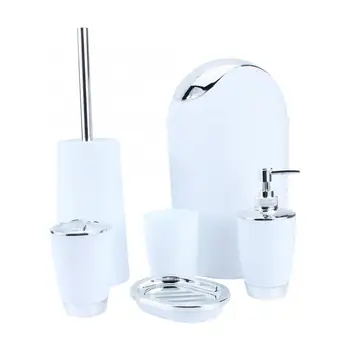 

6Pcs Bathroom Accessories Set Bin Soap Dish Dispenser Cup Toothbrush Soup Holder Toilet Brush Hand Sanitizer Bottle