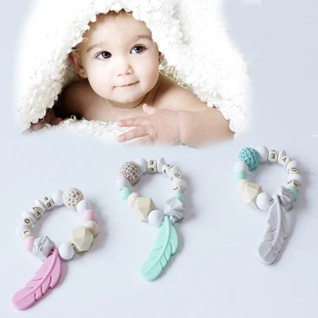 

Baby Teething Toy Silicone Training Baby Bracelets Tooth Gum Crochet Feather Chewing Toy Gifts Beads Pacifier