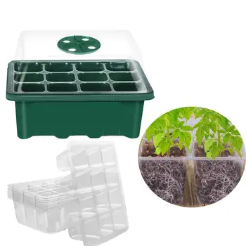 

4PCS 12-holes Seedling Box Adjustable Breathable Cover Seedling Tray Plant Seeds Germination Tray for Home Store Use Green