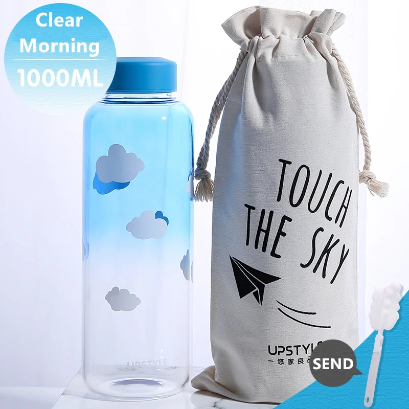 Clear Morning 1000ml 600 мл/1000 мл креативная стеклянная бутылка для воды с рукавом градиентного цвета спортивные бутылки модные бутылки для кемпинга тур - Цвет: Clear Morning 1000ml