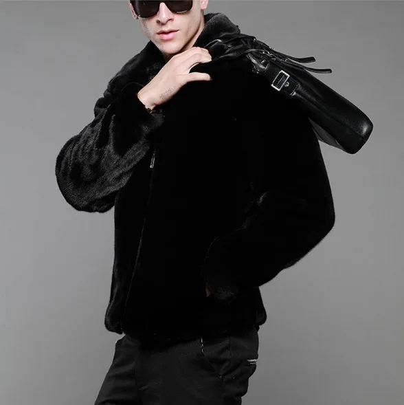 Jaqueta De Couro Masculina зимняя мужская куртка из искусственного меха с отложным воротником готическая Черная норковая шуба размера плюс XL659