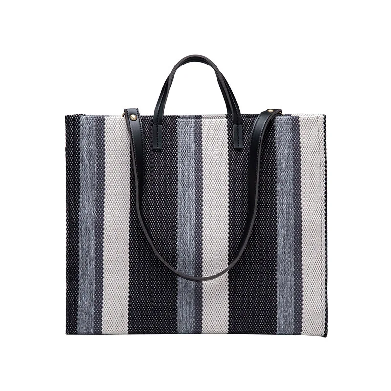 

Women Fashion Canvas Striped Large Capacity Handbag Shoulder Crossbodybag Business Bag Ladies Hand Briefcase