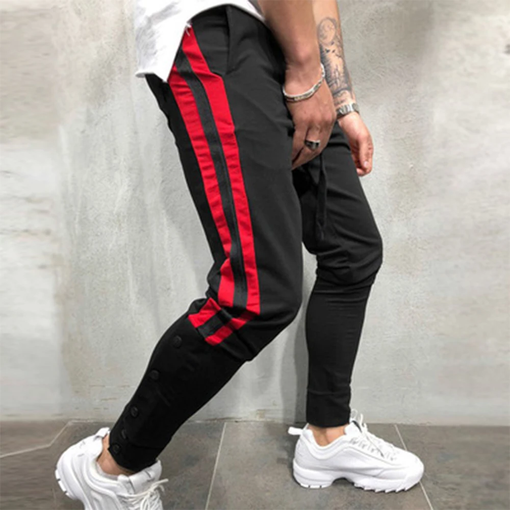 OA men's модный бренд Jogger контрастные цветные штаны Фитнес длинные тренировочные брюки бодибилдера тренировки Slim Fit колготки брюки - Цвет: Black-Red