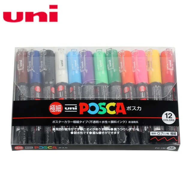 Uni Posca PC-1M 12 Colors Set Paint Markers, 0.7mm Extra Fine Point  Painting Drawing Pens for DIY Crafts Canvas Rock Cards