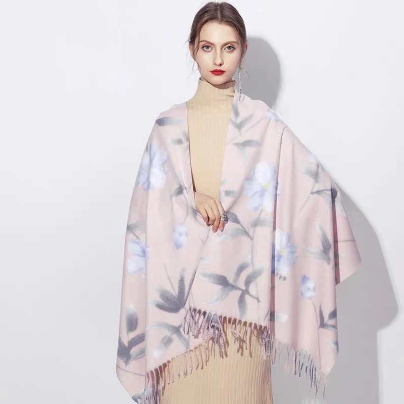 1 шт. модный кашемировый принт цветок кисточки женский Пашмина теплый шарф