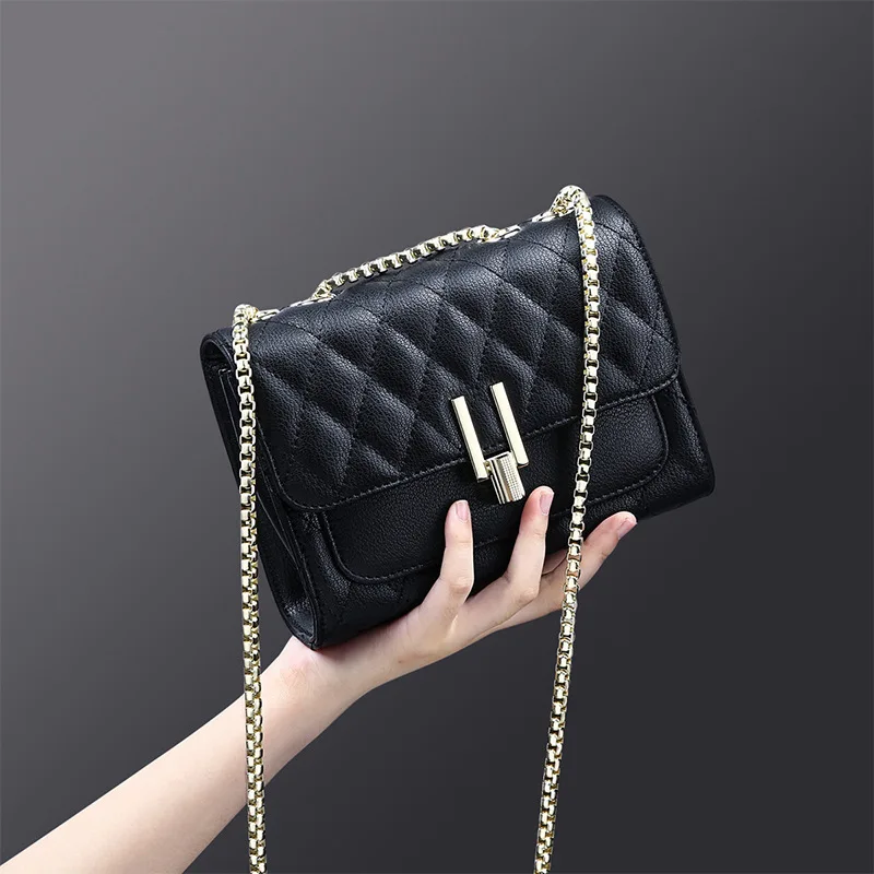 

2020 Female Xiangfeng Genuine Leather Lingge Chain Small Bag Single Shoulder Package Joker Oblique Satchel