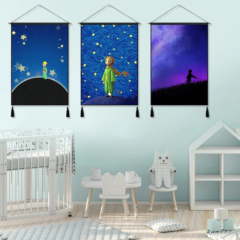 Синяя планета мультфильм маленький Le Petit Prince подвесной ткань хлопок линия живопись плакат домашняя декоративная настенная вешалка гобелен подарок
