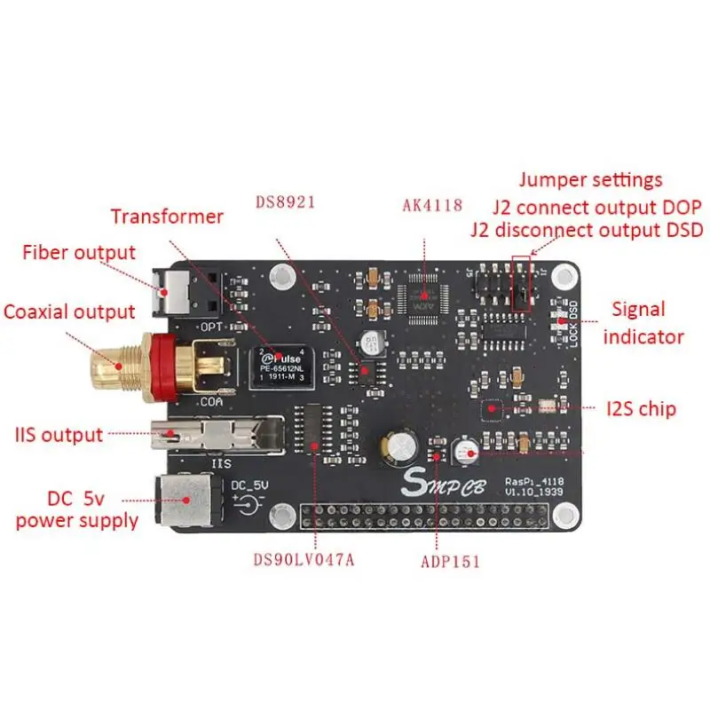 Raspberry pi 32BIT PCM384 DSD128 AK4118 Коаксиальная HIFI звуковая карта I2S DSD цифровое