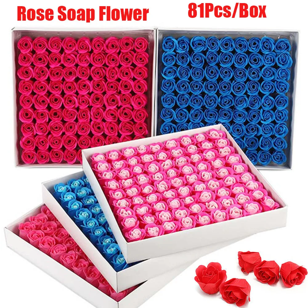 

81Pcs/Box Rose Shape Bath Soap Flower Petal With Box For Wedding Valentine Gift Body Care Cleanning Tool