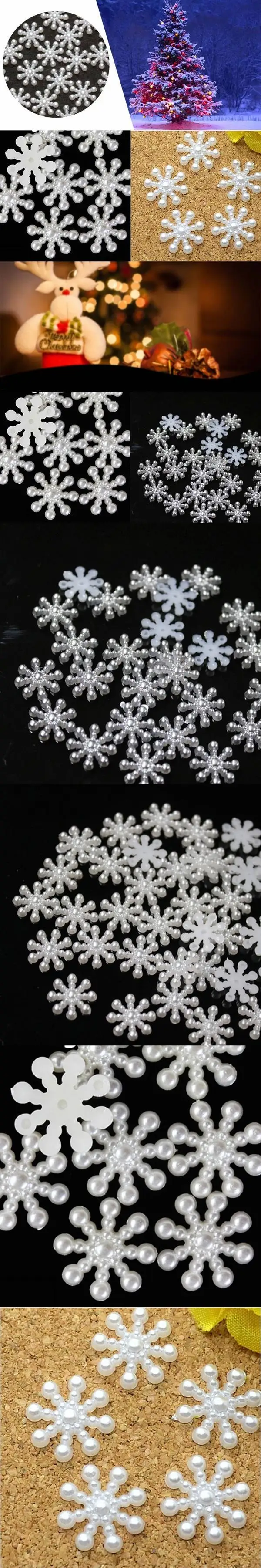 50x White Pearl Flatback Bead Snowflake Card Making Decor Scrapbook Craft DIY