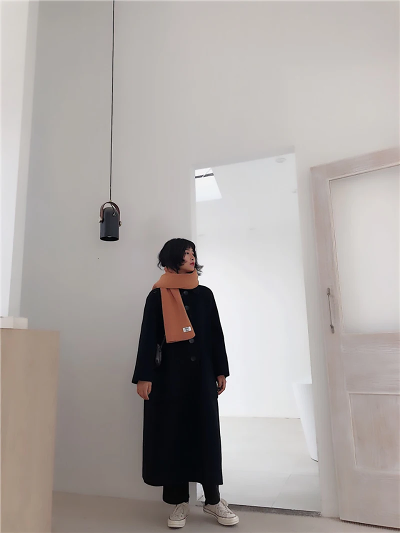 [EAM] женский разноцветный черный однотонный теплый шарф длинный индивидуальный модный осенний зимний 1K135