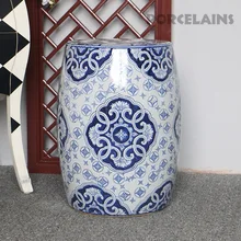 Tabourets de jardin chinois en porcelaine, bleu blanc sculpté à la main, en céramique
