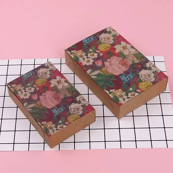 

20pcs/lot Kraft box Paper cake craft box, packing cardboard box, flower pattern wedding favors gift cookies box cupcake favors