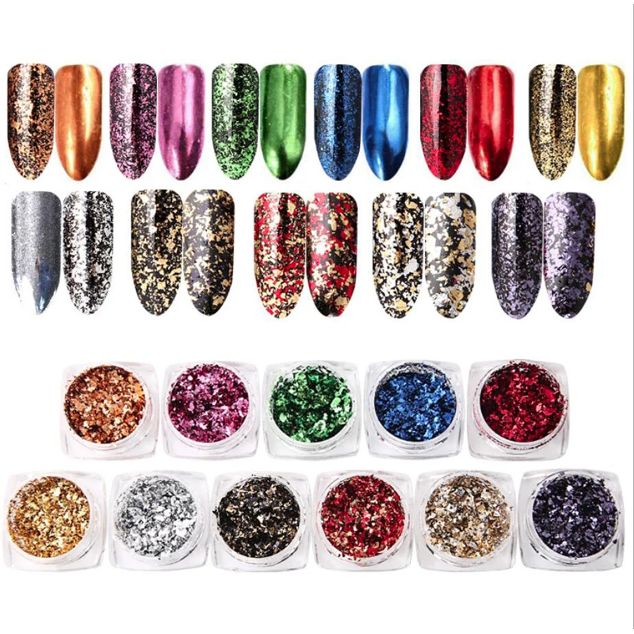 Bittb 2pcs Colorful Irregular Nail Foil Paper Sticker Gold Silver Nail Art Stickers Decoration 3D Design Glitter Manicure