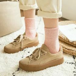 Women 's Socks Warm Thickened Terry Fashion Loose Casual Autumn and Winter Cotton Solid Color Middle Tube Harajuku 1pc