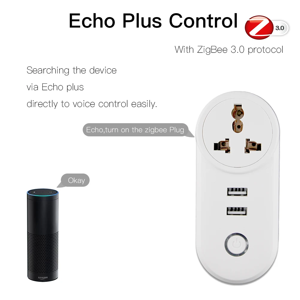 В ZigBee3.0 двойной USB беспроводной разъем SmartThings приложение дистанционное управление эхо плюс Голосовое управление работа с Alexa Google Home