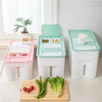 

Moisture-proof Rice Bucket Large Capacity Sealed Box Whole Grain Flour Storage Boxes Food Cylinder with Measuring Cup Organizer