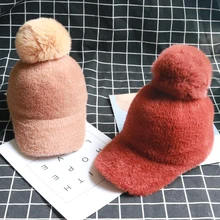 Осень-зима женские винтажные норковые меховые бейсболки Gorro; теплый лыжный бейсболка для девочки с имитацией лисьего меха помпоном Новинка