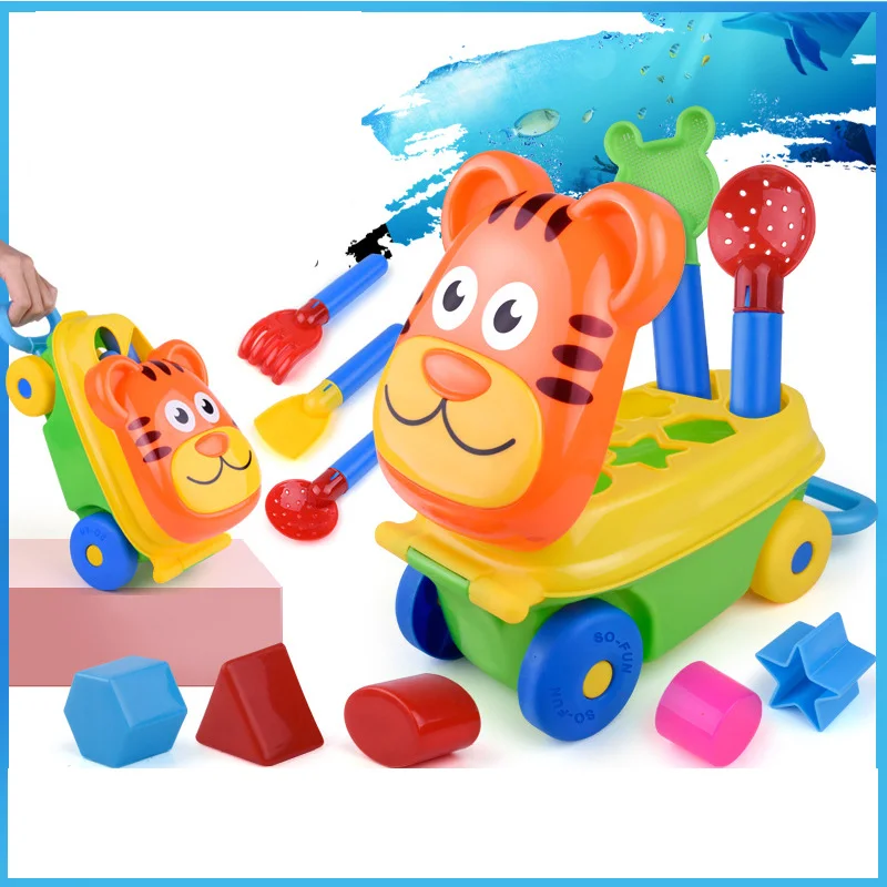 15Pcs Beach Swim Toys Car Trolley Sand Play Toy Set Organizer Bucket For Kids Eco-Friendly Colorful Plastic Unique Shapes