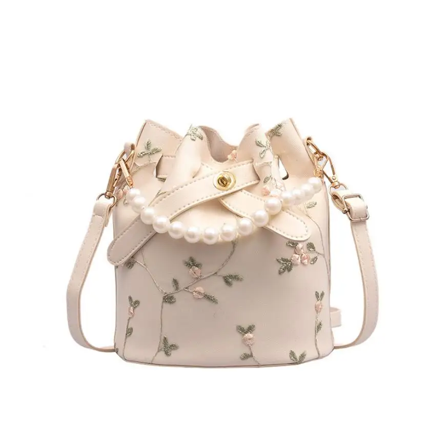 

Pearl Embroidery Bucket Vintage Evening Bag 2020 Luxury Designer Korean style Clutch Bag Shoulder Bags crossbody bags for Women