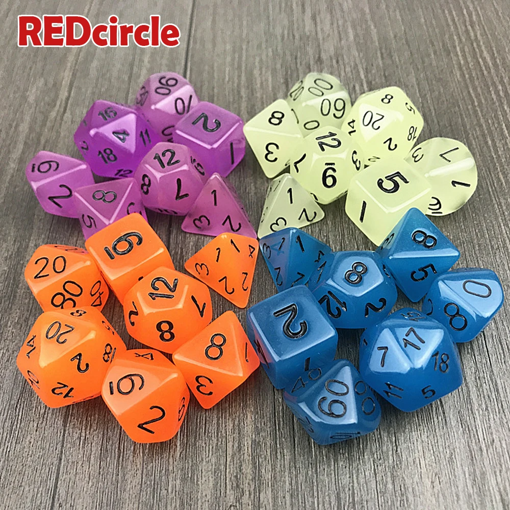 7 шт./лот светится в темноте RPG цифровой набор D4 6 8 10 10% 12 20 светильник игральные