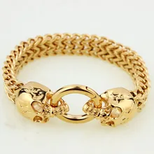 12 мм модный двойной золотой скелет череп нержавеющая сталь Figaro звено цепи мужские манжеты браслет хип-хоп Байкер ювелирные изделия 8,26"