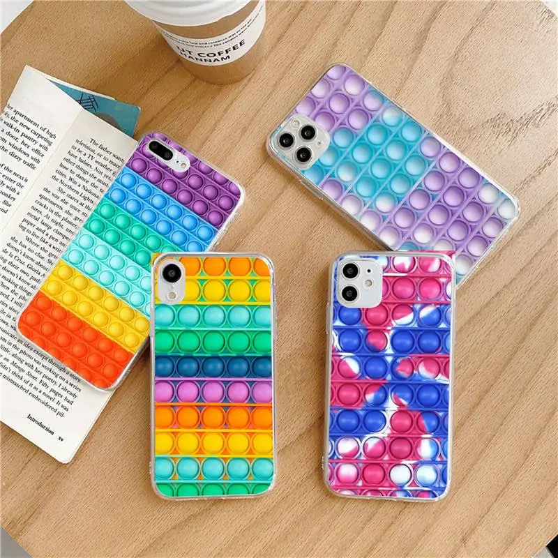 Bubble Fidget Reliver Stress Phone Case Transparent soft For iphone 12 11 13 7 8 6 s plus x xs xr pro max mini | Мобильные телефоны