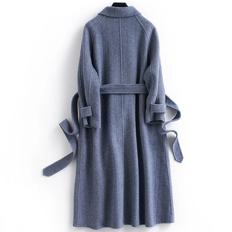 100% шерстяное пальто женские куртки осенне зимнее с поясом Женская длинная одежда