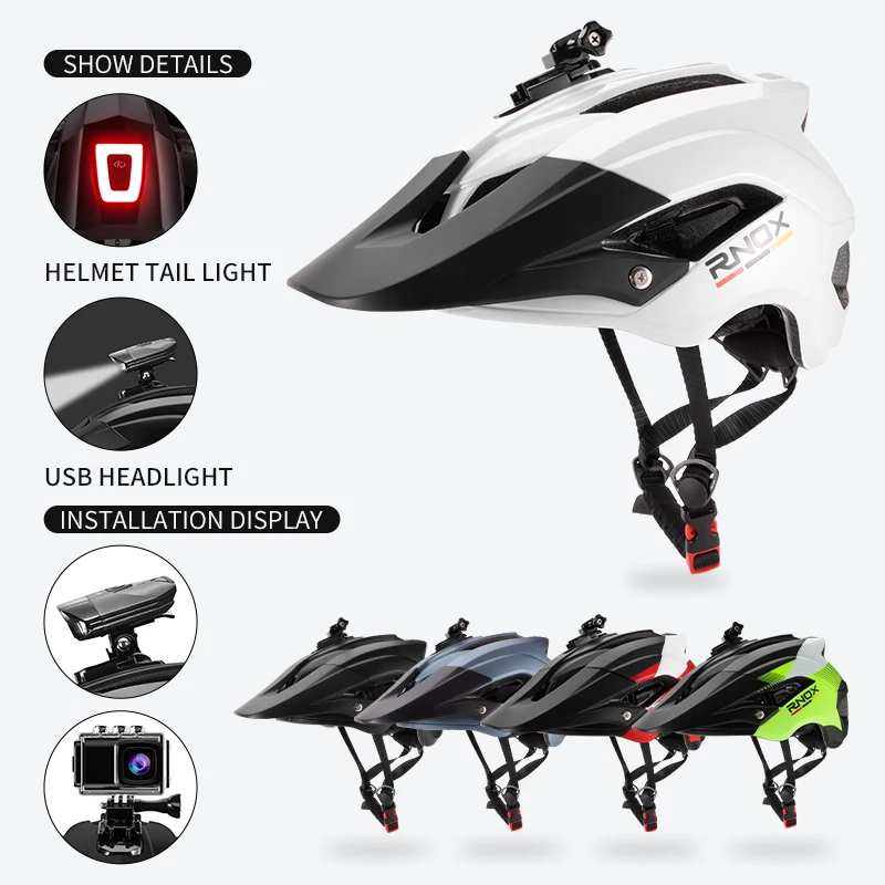 Ultralight MTB Bike Helmet Cycling with USB Safety Light &amp Camera Mountain Detachable Super Long Sun Visor | Спорт и развлечения