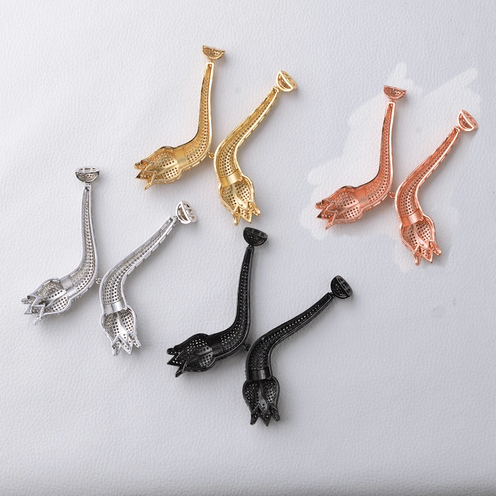 2pcs 56x70mm Cz Micro pave bowknot flower connector for necklace pendant Jewelry DIY