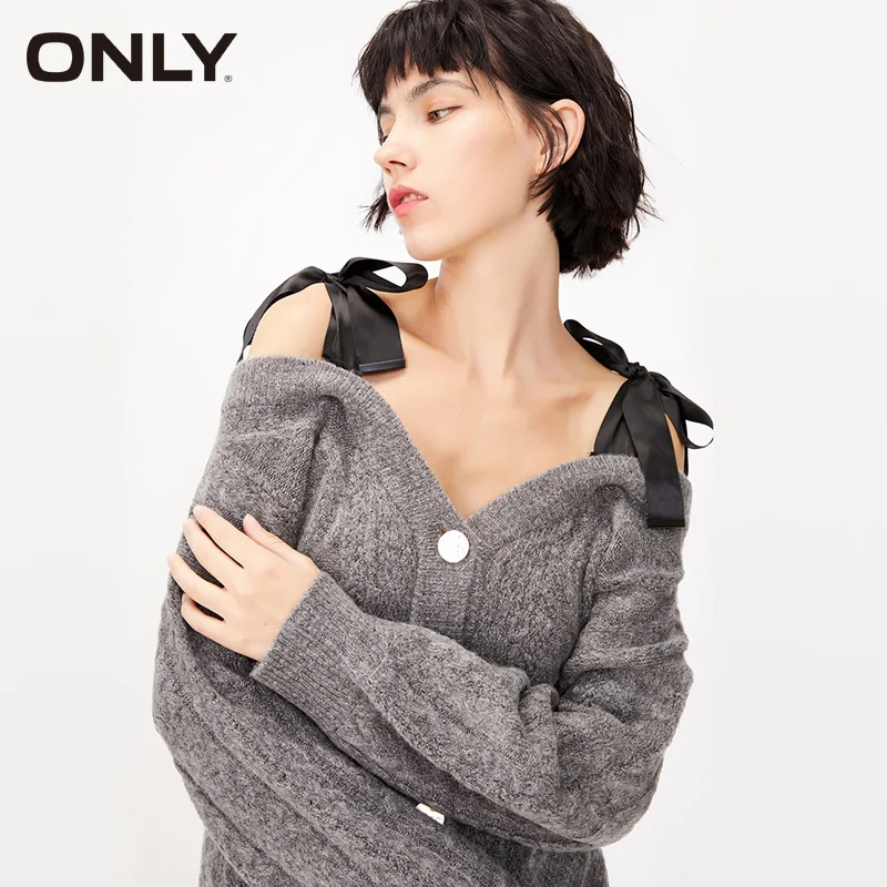 ONLY Women's Winter Bowknot Shoulder Straps Cardigan Sweater| 11933B509 |