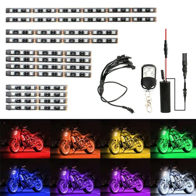 Неоновая Светодиодная лента для мотоцикла 12 шт./компл. RGB 15 цветов с дистанционным