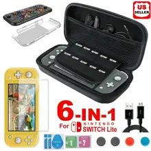 

New 6 In 1 Game Accessory Set Black Gray For Switch Lite Carrying Case Bag+silicon Shell Cover+Tempered Glass Protector Cases