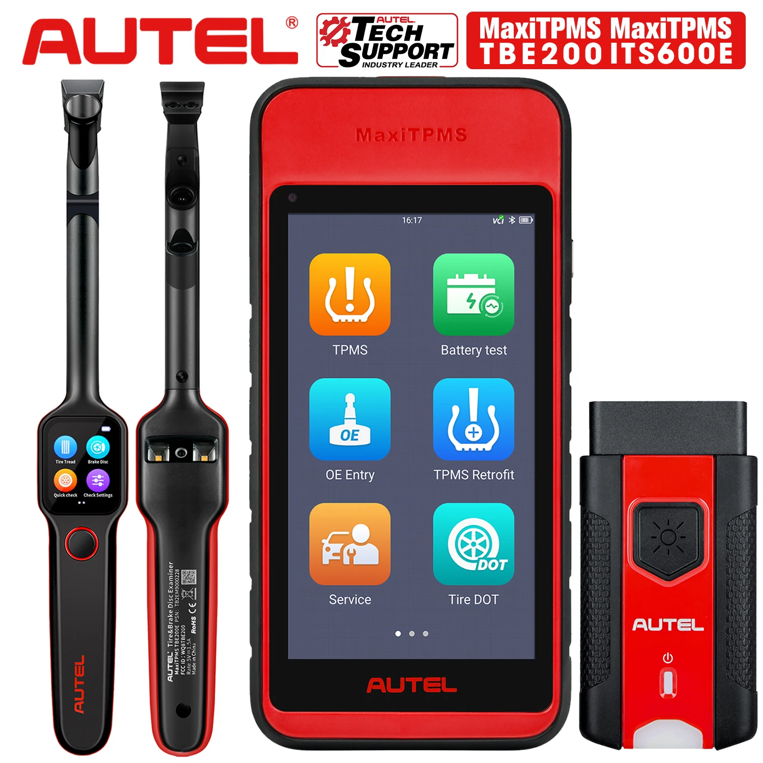 Autel MaxiTPMS ITS600E TPMS OBD2 Relearn Programming Tool MaxiTPMS TBE200 Tire Tread Depth Brake Disc Wear Detector For Tire Pressure Monitor