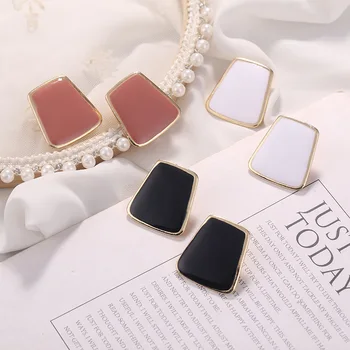 

Korean Earrings Black Gold White Pink Color Stud Earrings Jewelry for Women Fashion Retro Big Square Irregular Geometric Jewelry