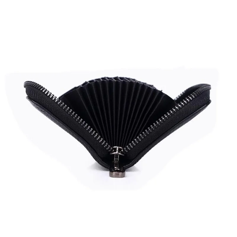 PURDORED 1 pc Business Card Holder Genuine Leather Credit Card Holder Women Zipper Pocket Unisex Card Case Dropshipping