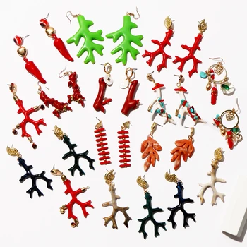 

KOMi 13 Styles New Fashion Coral Tree Branch Hanging Resin Earrings for Women Colorful Special Dangle Drop Earring серьги C0326