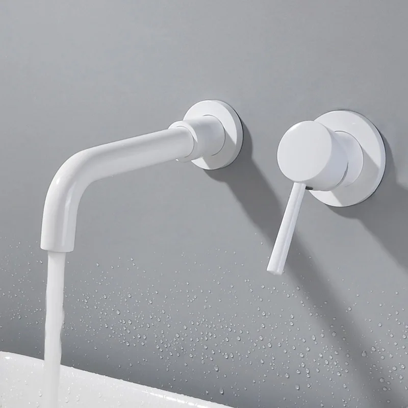 

White Copper Basin Faucet Wall-in Hot And Cold Faucet Concealed Embedded Faucet Set Manufacturers AM1014